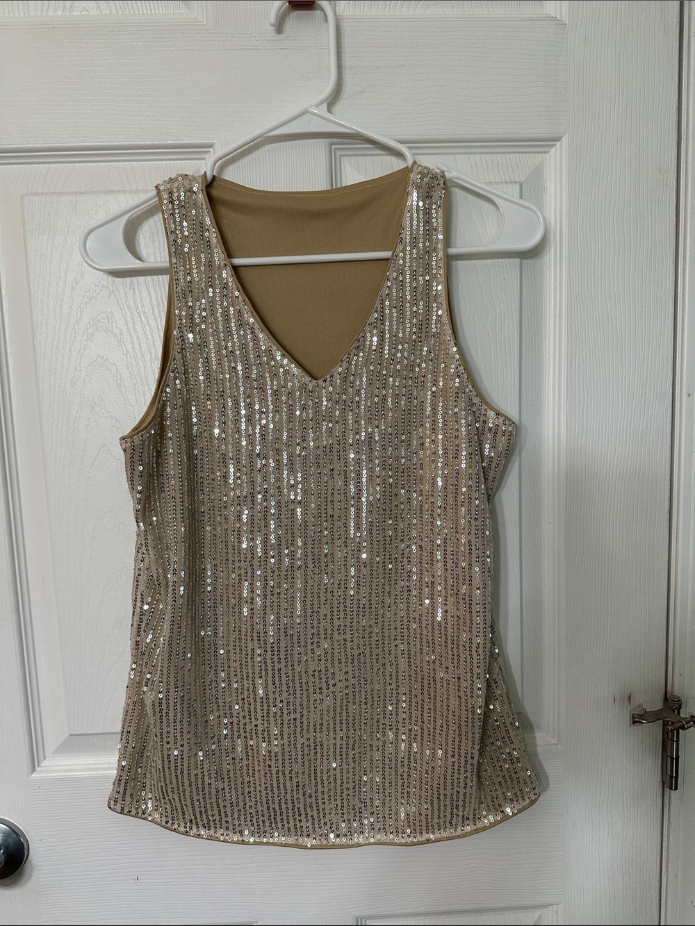 Sleeveless Sequin V-Neck Camisole in Champagne Gold